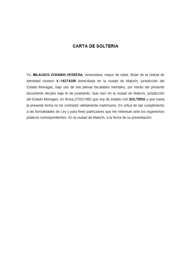 Carta De Solteria Pdf
