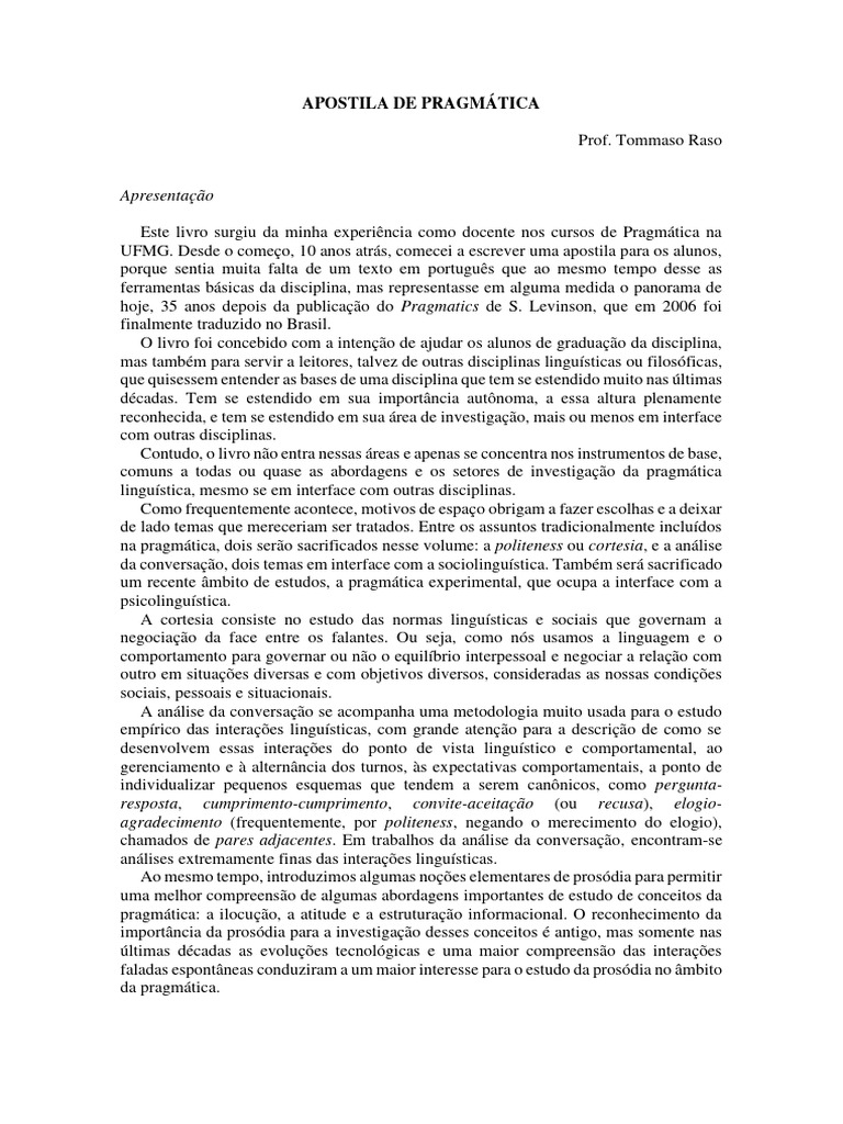 Apostila de Pragmática - Capítulos 1 e 2 | PDF | Lógica | Linguística