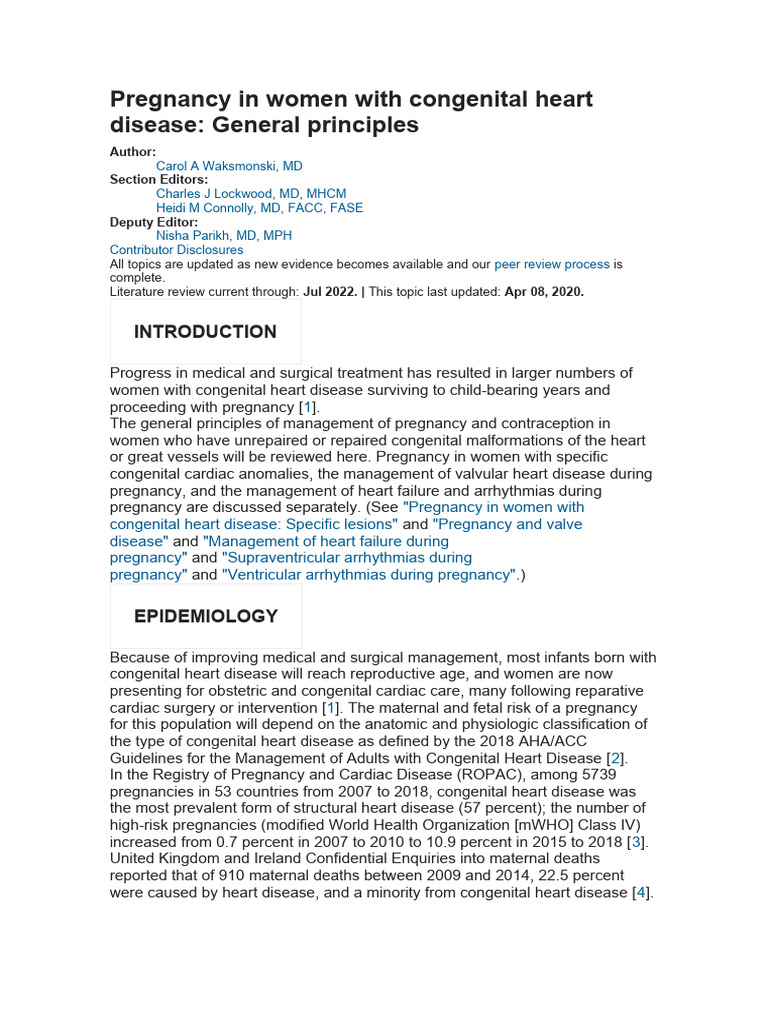 Pregnancy Management in Congenital Heart Disease | PDF | Childbirth ...