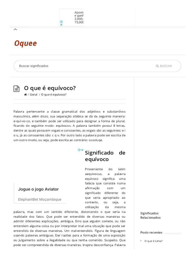 O Que É Equívoco Significado, Conceito e Definição - Oquee - Com. | PDF ...