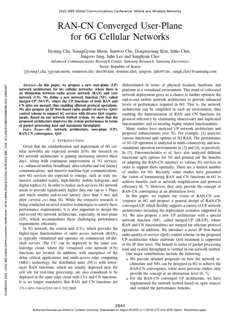 RAN-CN Convergence for 6G Networks | PDF | Quality Of Service ...