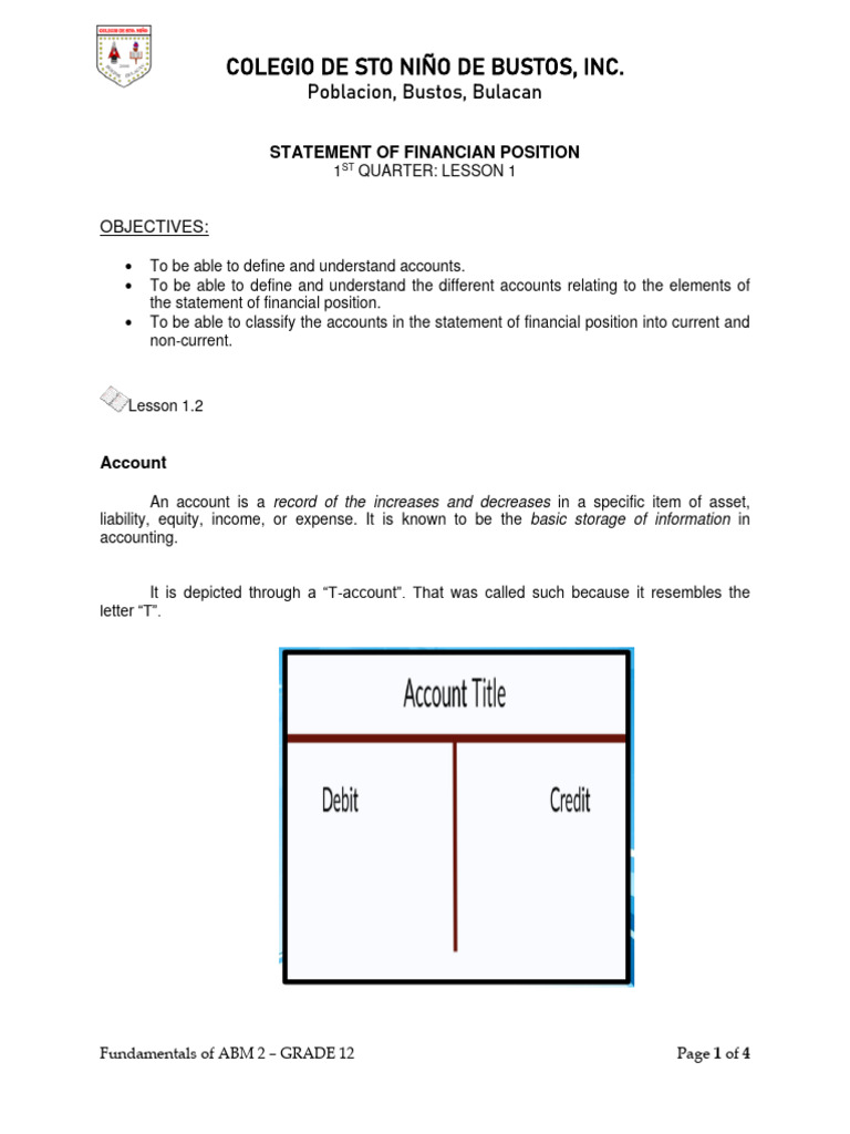 Lesson 1.2 - Statement of Financian Position | PDF | Debits And Credits ...