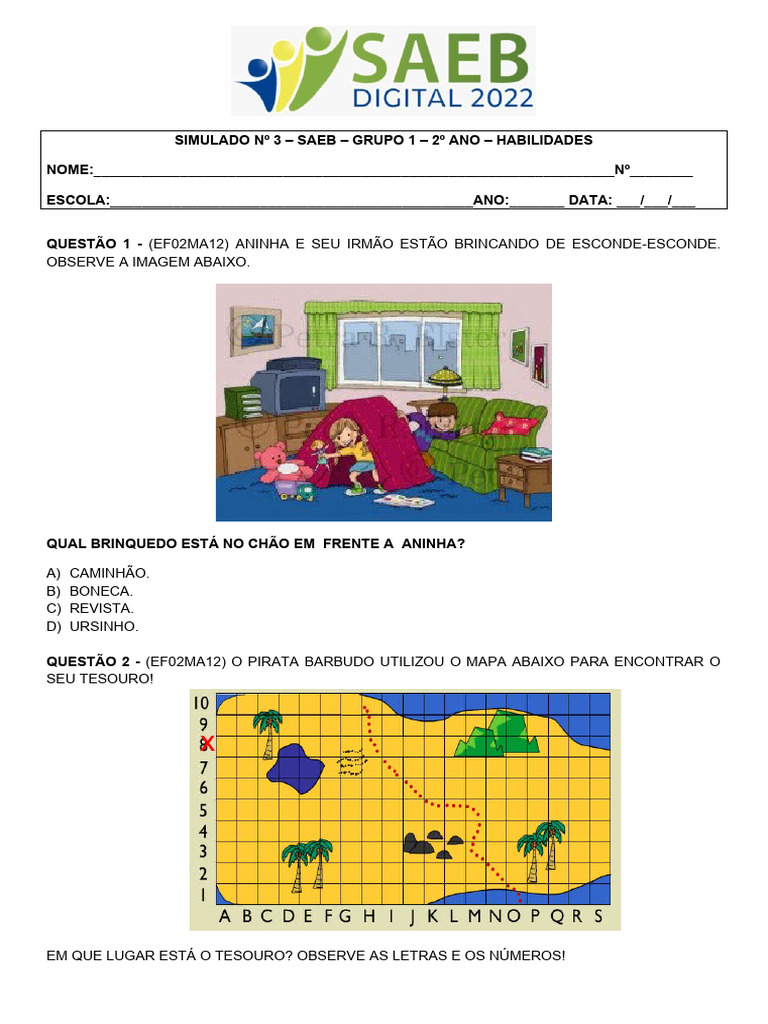 Simulado 01 (SAEB) Matemática - 2º Ano, PDF