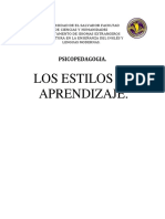 TEMA 1 Unidad Dos. MODELOS DE ESTILOS DE APRENDIZAJE Psicopedagogia.