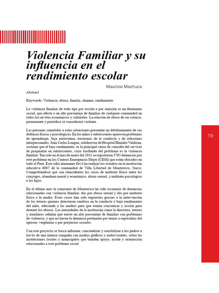 Influencia Familiar y Su Rendimiento Escolar | PDF | Violencia ...
