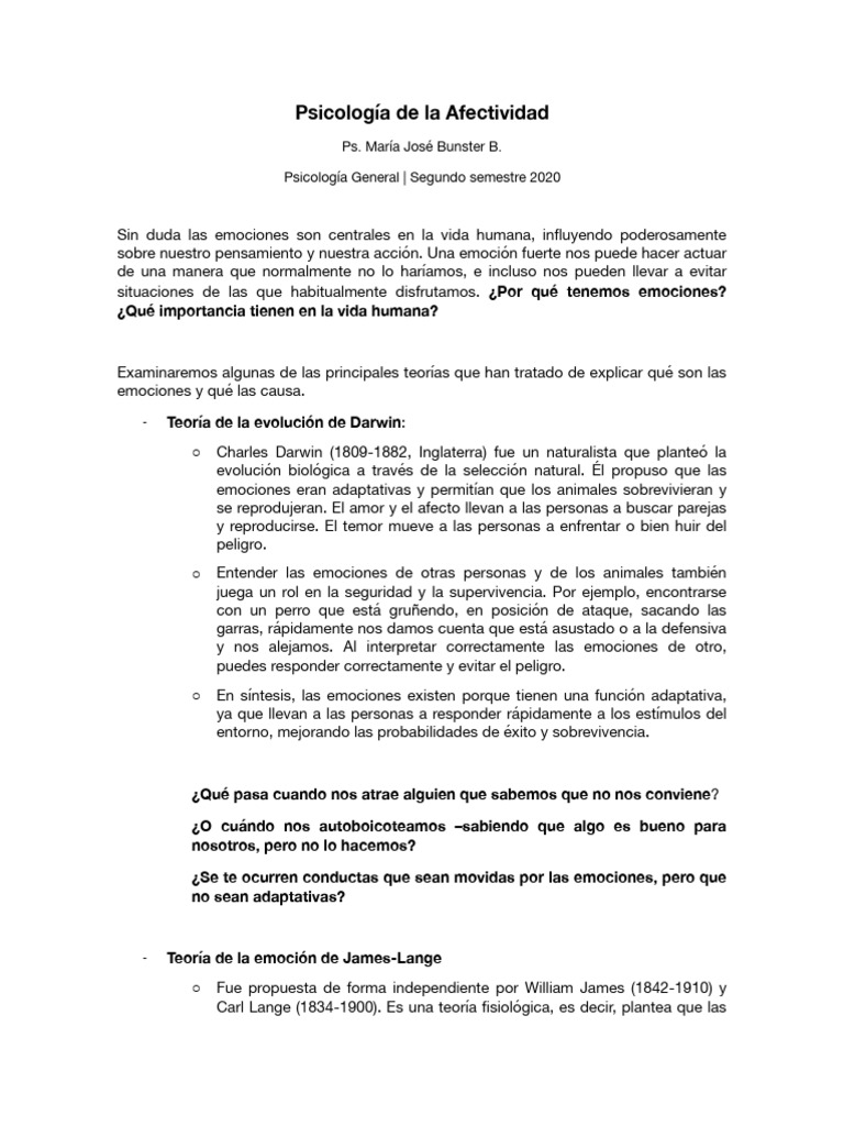 Psicología de La Afectividad | PDF | Las emociones | Experiencia