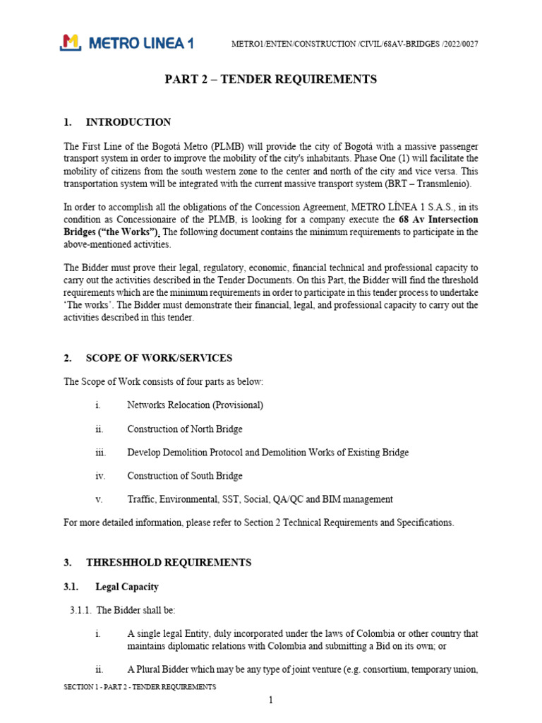 Part 2 Tender Requirements PDF Joint Venture Consortium