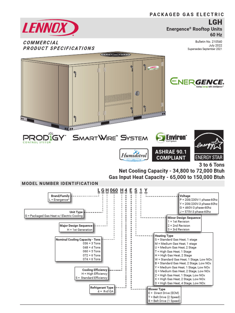 Lennox LGH Product Specs | PDF | Heat Exchanger | Duct (Flow)