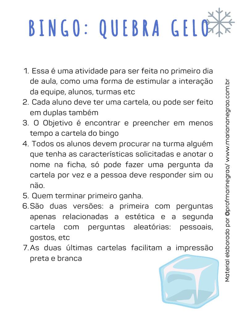 Bingo Interativo para Quebra-Gelo | PDF