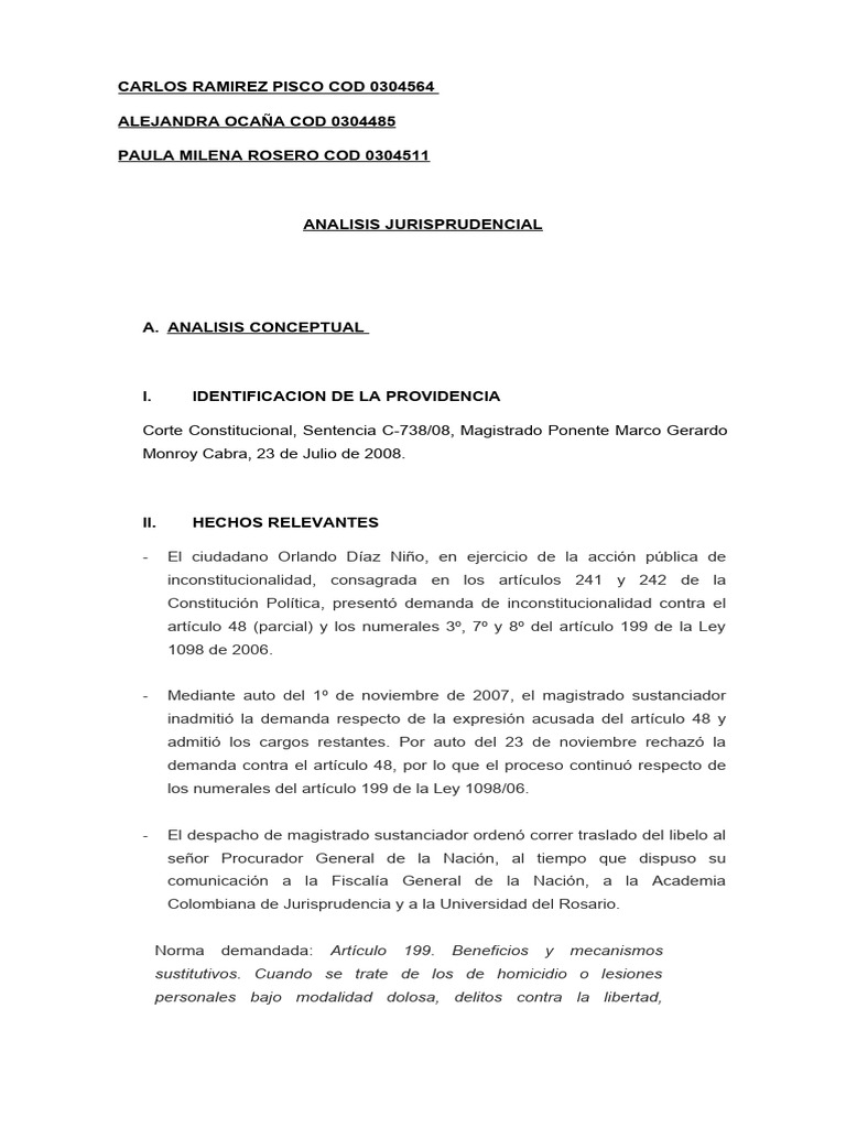 Analisis Sentencia C 738 de 2008 | PDF | Debido al proceso | Gobierno