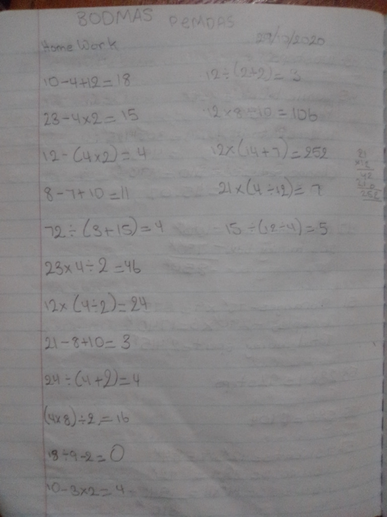 Bodmas Worksheet | PDF