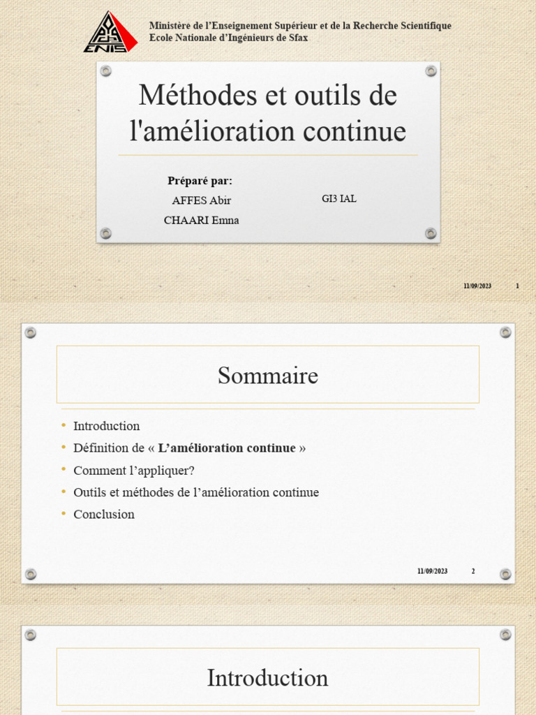 Méthodes et outils d'amélioration continue | PDF | Lean (production ...