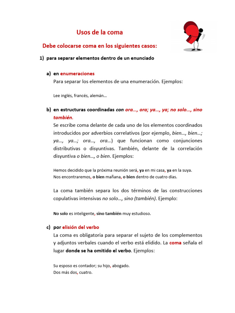 Usos y ejemplos de la coma | PDF | Adverbio | Mecánica del lenguaje