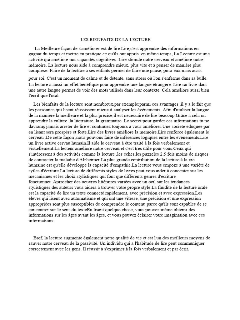Bienfaits de la Lecture sur le Cerveau | PDF | Psychologie cognitive ...
