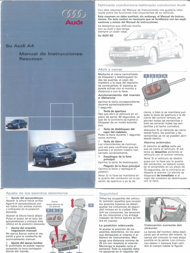 Manual Resumen de Instrucciones Audi A4 B6 PDF Tecnologías