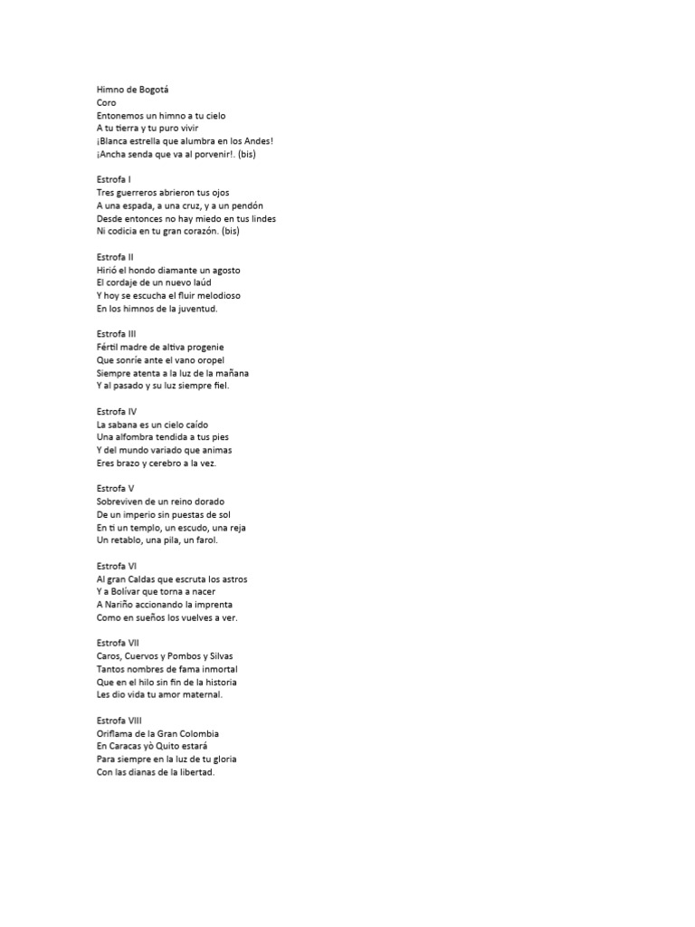 Letra del Himno de Bogotá | PDF | Clásicos