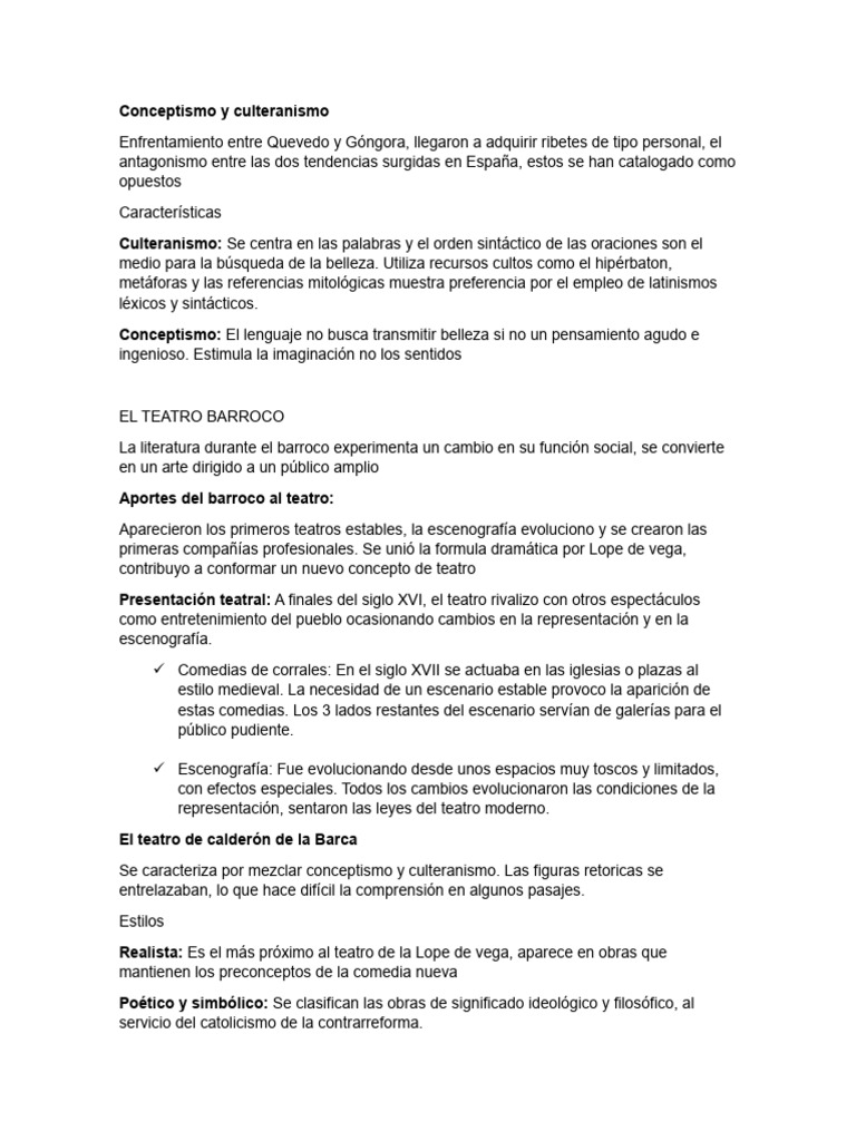 Conceptismo Y Culteranismo 10b Pdf Teatro Fábula