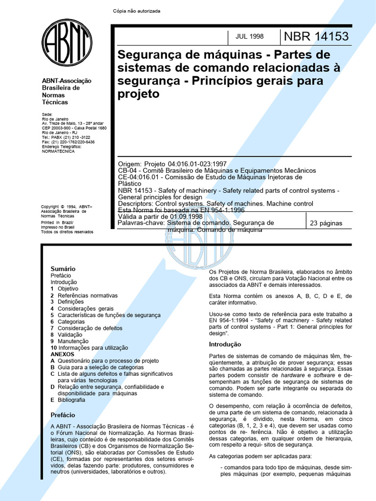 NBR 14153 NR 12 | PDF | Função (Matemática) | Tempo