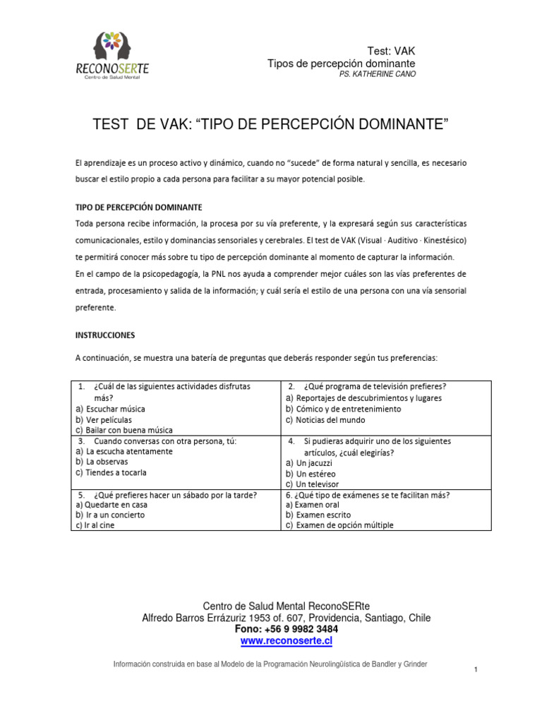 Test de Estilos de Aprendizaje VAK | PDF | Programación ...