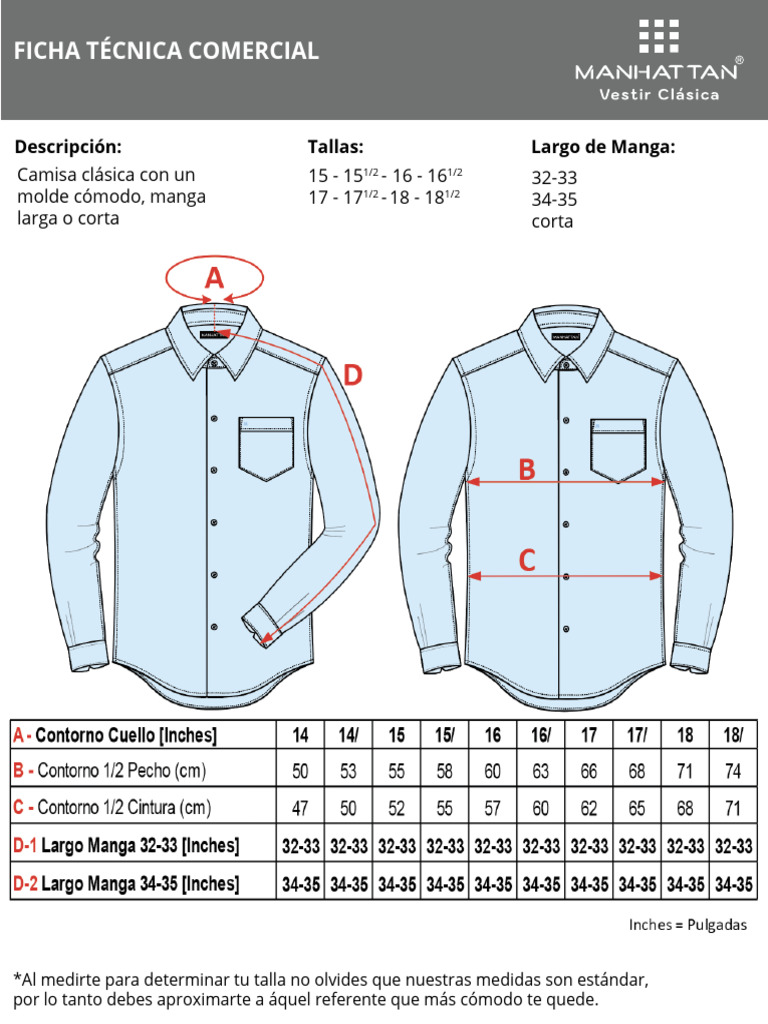 Medidas De La Camisa De Vestir