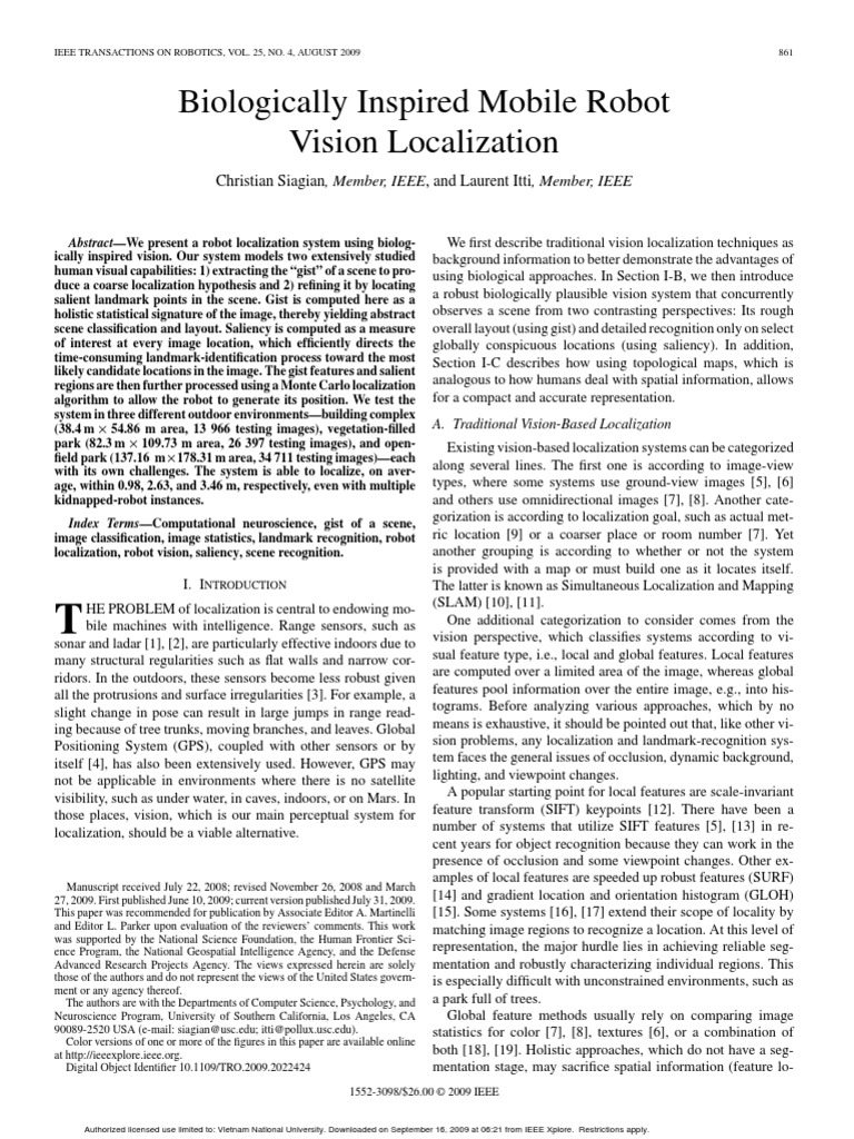 Biologically Inspired Robot Localization | PDF | Visual Cortex | Visual ...
