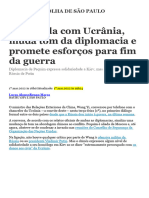 China Fala Com Ucrânia, Muda Tom Da Diplomacia e Promete Esforços para Fim Da Guerra