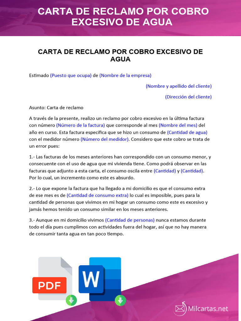 Carta de Reclamo por Cobro de Agua | PDF
