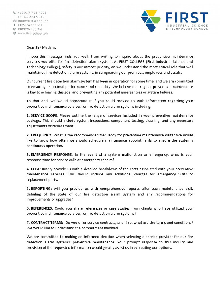 Request For PMS For FDAS | PDF | Business