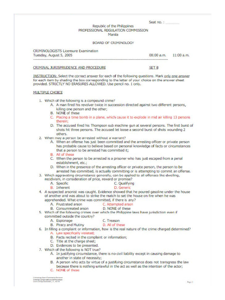 Criminology Board Examination Reviewer Criminal Jurisprudence And