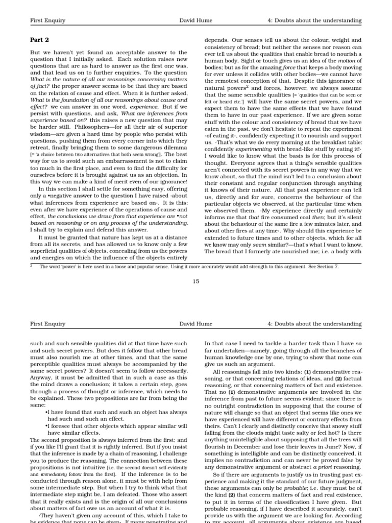 Hume Section IV Part II PDF Reason Experience