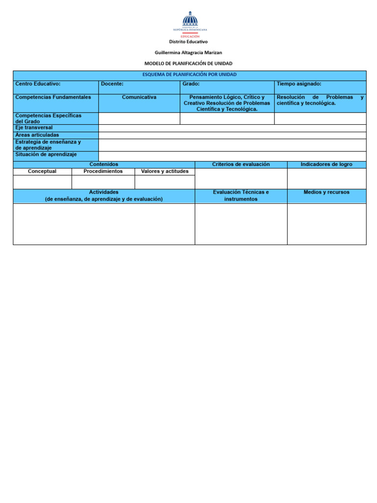 Esquema de Planificación por Unidad | PDF