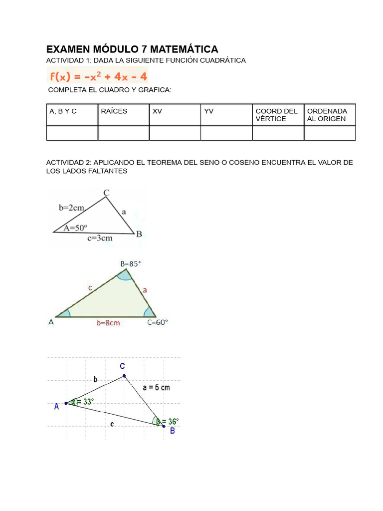 Examen Módulo 7 Matemática | PDF
