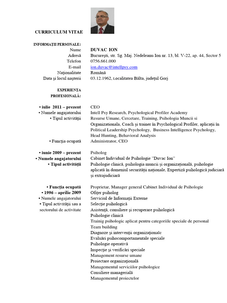 CV - Ion Duvac | PDF