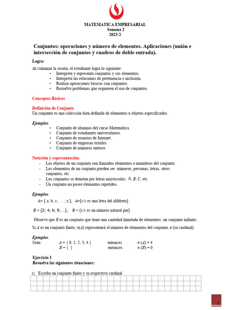 CE102 - Conjuntos - Semana 2 - 2023 | PDF | Conjunto (Matemáticas) | Lógica