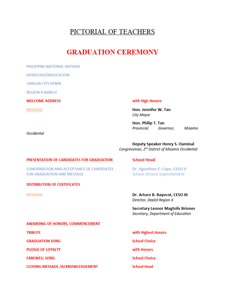 Graduation and Moving Up Ceremony Program Flow | PDF | Social ...