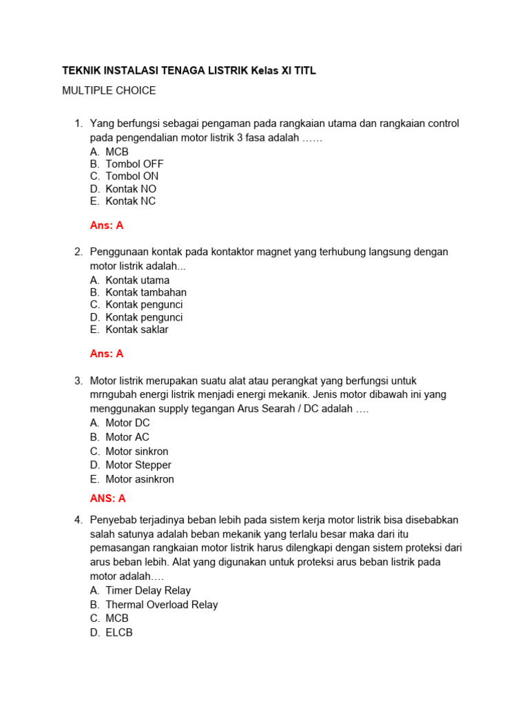 Instalasi Motor Listrik Xi | PDF