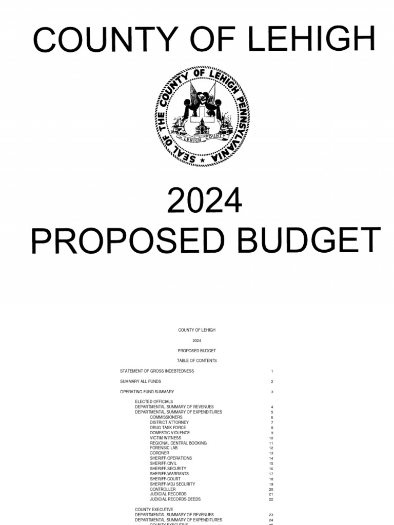 2024 Proposed Budget Lehigh County PDF Expense Government