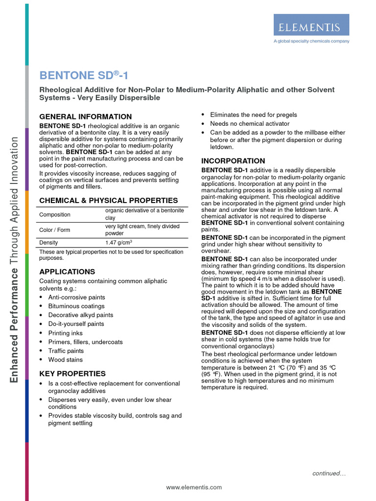 Bentone SD1 PDF Paint Rheology