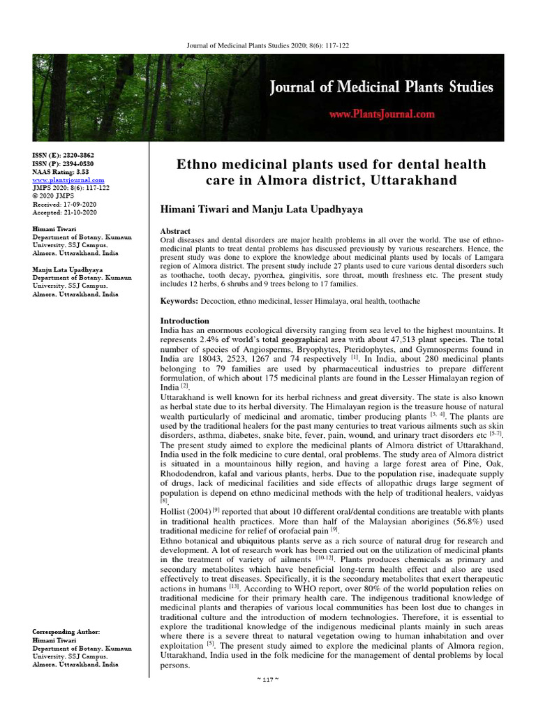 Ethno Medicinal Plants Used For Dental Health | PDF | Traditional ...