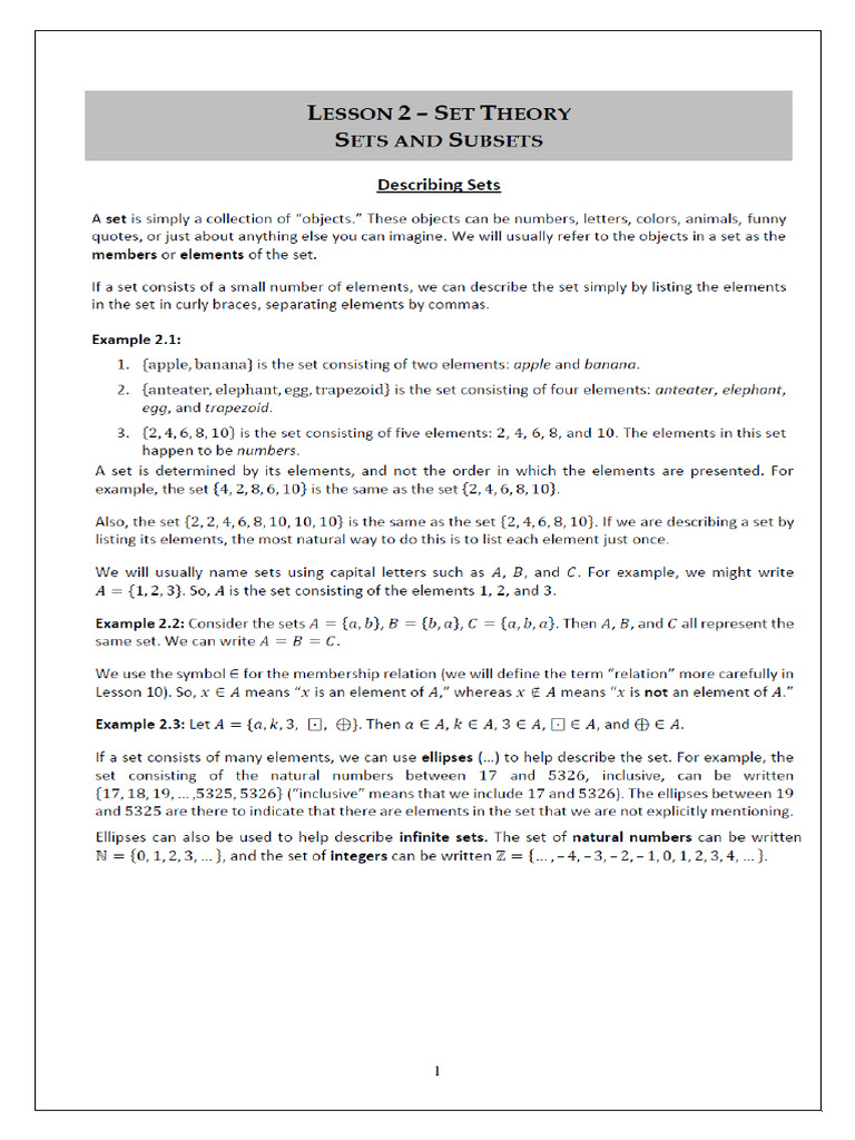 Set Theory Handouts | PDF