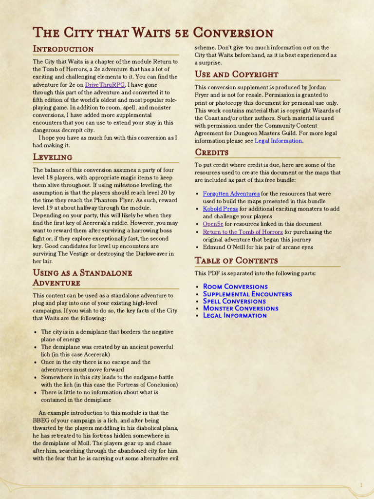 1884935-City That Waits 5e Conversion | PDF | Law