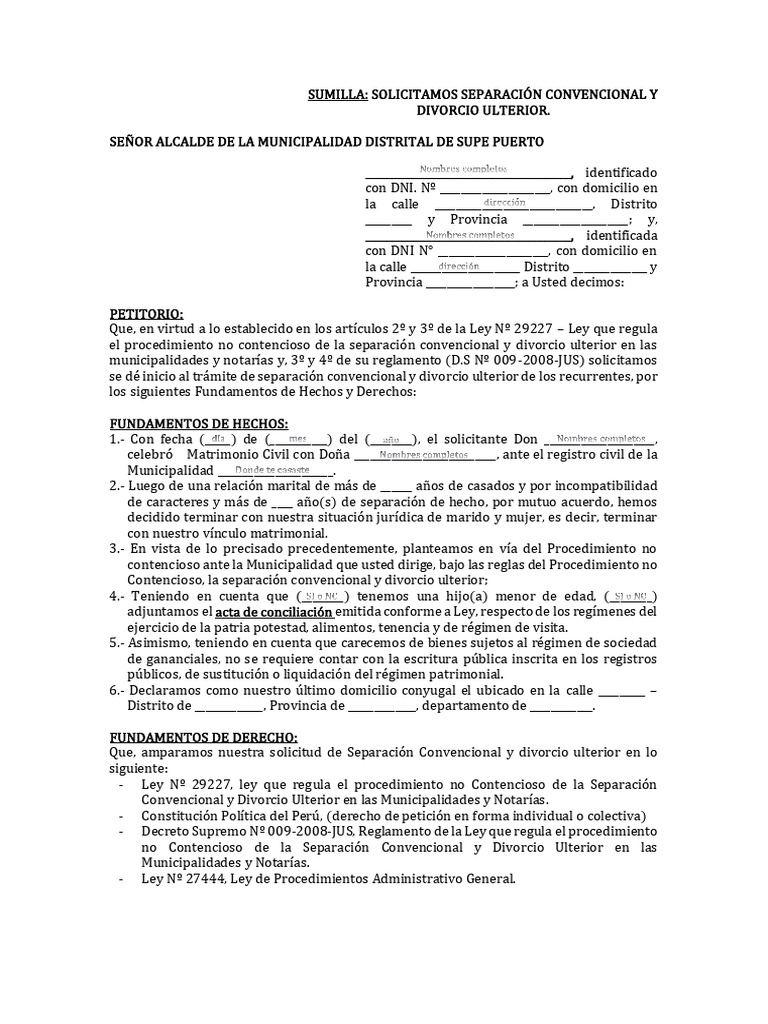 Formato de Solicitud para Divorcio PDF | PDF | Divorcio | Justicia