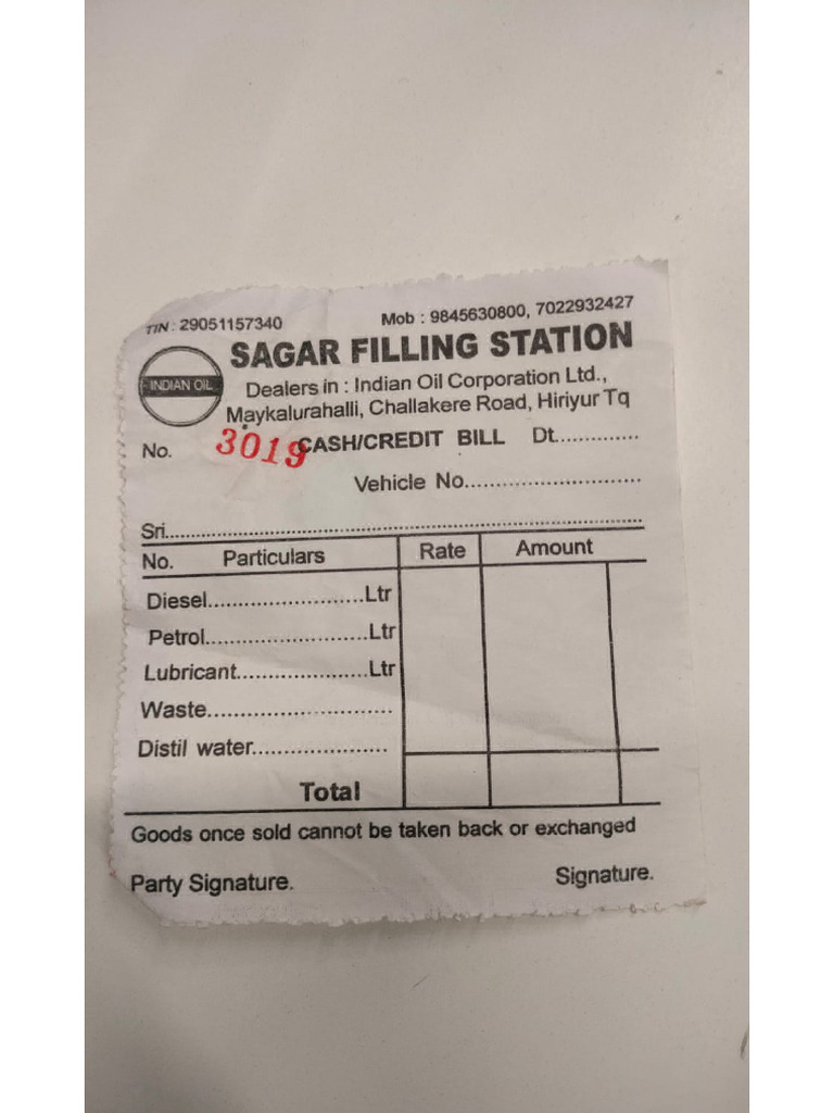Petrol bill empty pdf