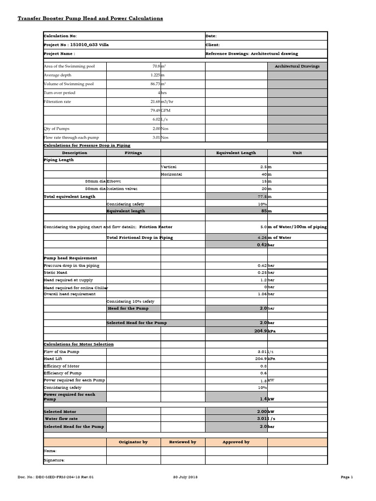 Pool Pump Head and Power Calculations | PDF | Pump | Hydraulics