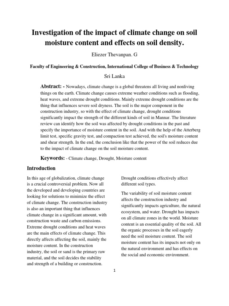 Investigation of The Impact of Climate Change On Soil Moisture Content ...