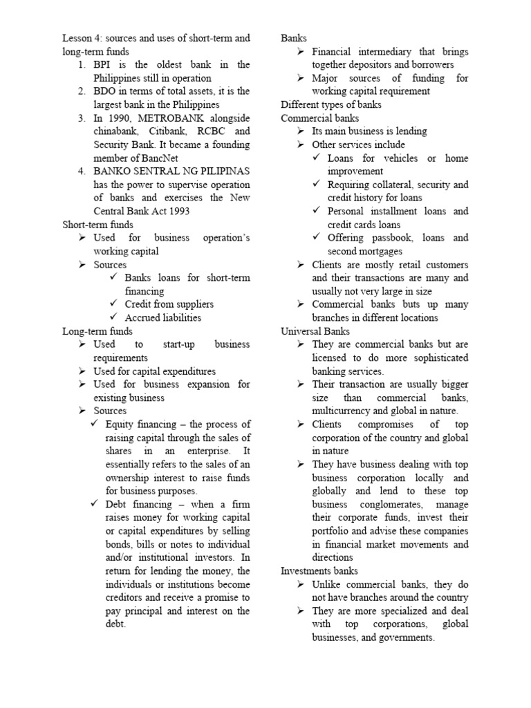 Sources and Uses of Business Funds | PDF | Business | Debt