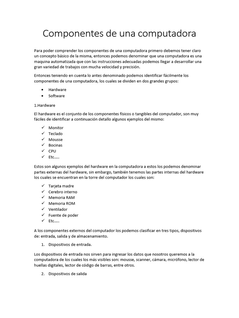 Componentes Esenciales de una Computadora | PDF