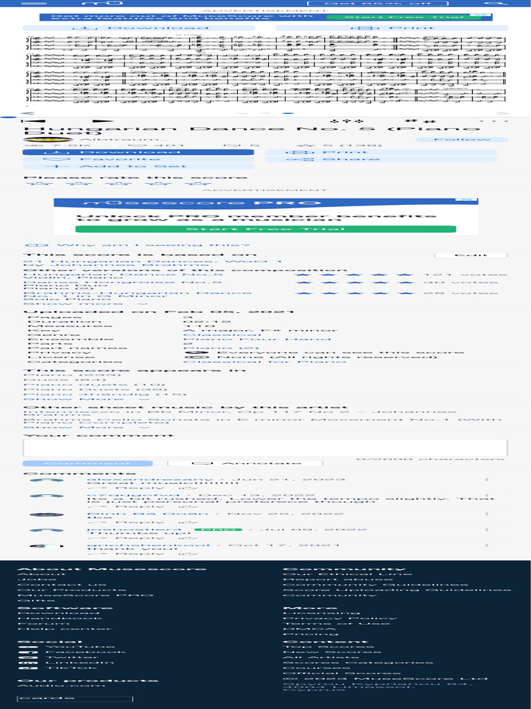 Hungarian Dance No 5 Piano Duet Sheet Music For Piano Piano Four