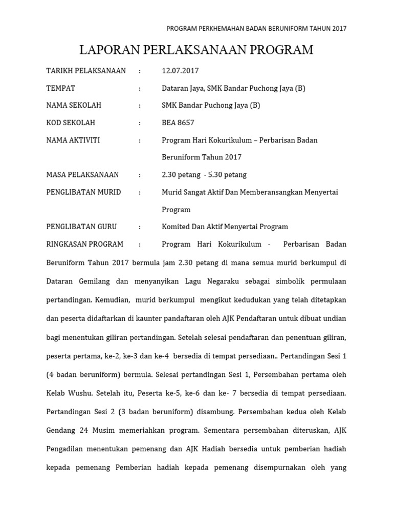 CONTOH LAPORAN RINGKAS PROGRAM | PDF