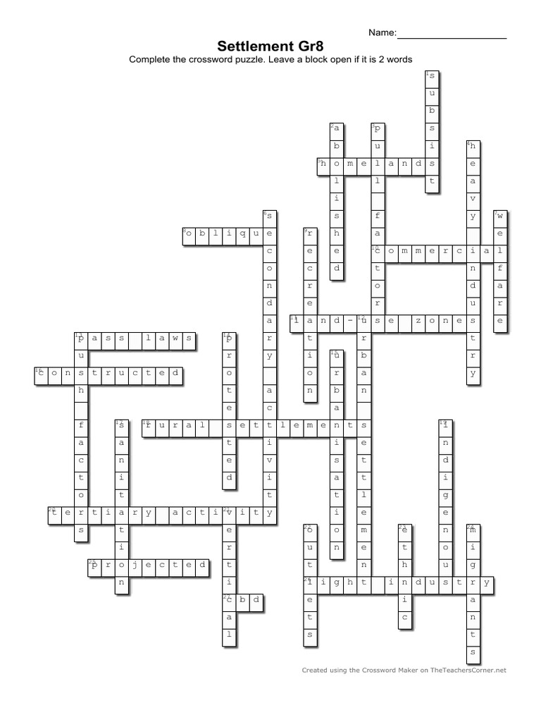 Settlement Crossword Memo PDF